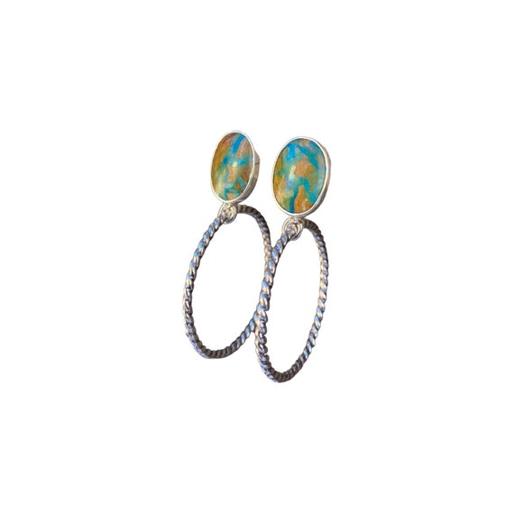 South American Blue Opal & sterling silver mini-hoops