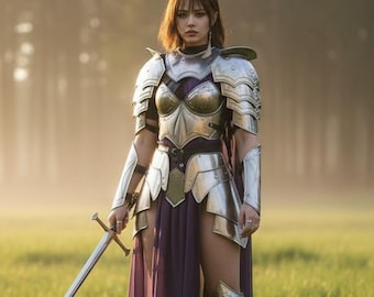 Medieval Knight LadyFull Body Armor- Female Corset,Paudldrons- Women's Lady Armor Bracers, Leg Greaves Armor Suit Cosplay & Roleplay