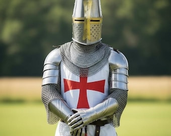 Medieval Knight Templar Armor Suit - 18 Gauge Steel, Reenactment Costume