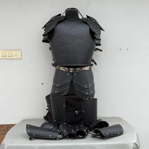 Medieval Black Undead Knight Armor Suit: Half Body Cuirass, Tassets, Pauldrons & Bracers, Leg Greaves for Costume or Display