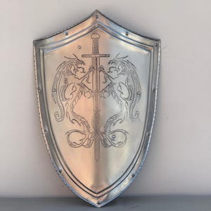 Medieval Etched Dragon Templar Shield Metal Shield Larp/Cosplay & Display Shield/Halloween Costume