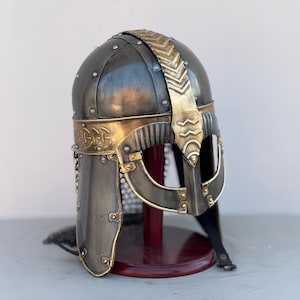 Gjermundbu Viking Helmet Anglo-Saxons Medieval Helmet With Chainmail & Wooden Stand