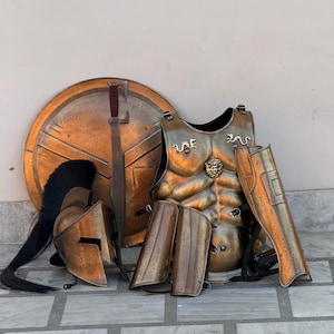 Komplettes Spartan Set/König Leonidas 300 Set/Mittelalterliches Griechisches Kostüm/Spartanische Muskeljacke/Spartanischer Helm/Bein & Arm/Weihnachtsgeschenk