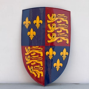 Medieval Steel Shield - Edward III Lion Knight Armour Wall Decor, Templar Prop Replica for Roleplay & Battle Decor Gift