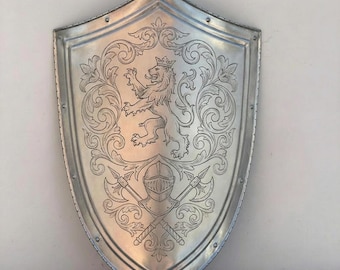 Etched Templar Shield, 18 Gauge Steel, Medieval Cosplay