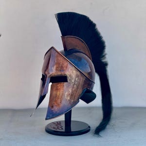 Spartan Helmet - King Leonidas 300 Movie Authentic Replica Steel Knight Helmet with Wooden Stand