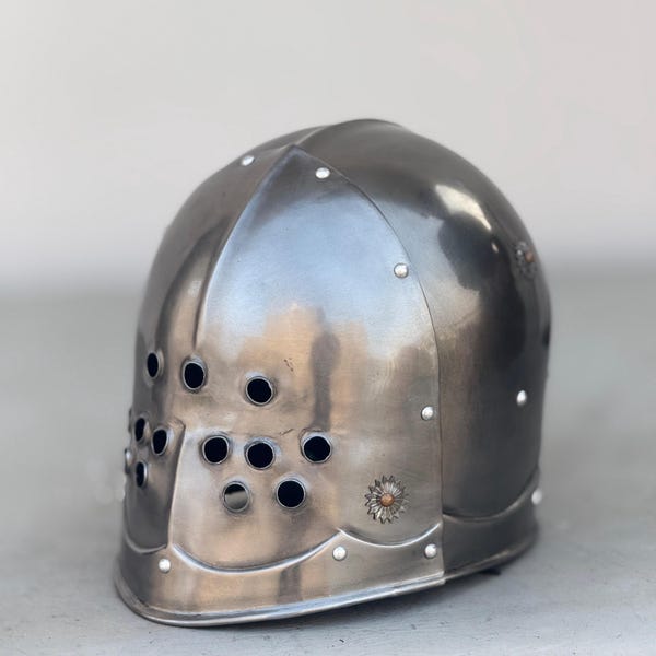 Casco de Merodeador Medieval - Negro/Gris - Armadura de Caballero Oscuro - Casco LARP, Steampunk, Gótico, Cosplay, Atrezo