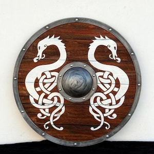 Wooden Viking Shield | Dragon Shield | Authentic Battleworn Viking Shield | Medieval warrior shield | Norse warrior décor shield