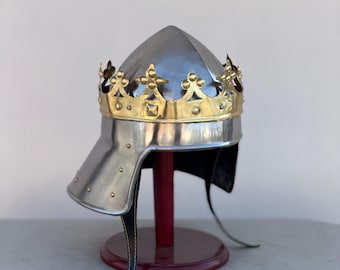 El casco del rey Ricardo Corazón de León, la corona del casco del rey con soporte de exhibición gratuito, regalo para él