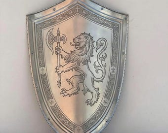 Etched Templar Lion Head Shield, Medieval LARP Cosplay Costume
