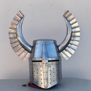Templar Brass Cross Crusader Helmet With Metal Horn-Knight Helmet-Medieval Helmet-Cosplay Costume Larp Reenactment Great Helmet