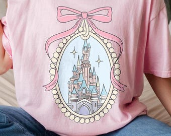 Disney Magical Castle With Pink Coquette Shirt, Disney Girl Trip, Disney Family Vacation, Princess Castle Sketch Shirt Magic Kingdom Shirt