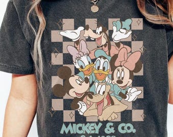 Chemise rétro Mickey & Co 1928 couleurs confort, chemises voyage en famille Disney 2025, chemise Disneyland, chemise Disneyworld, chemise Mickey et ses amis