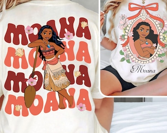 Retro comfort kleuren Disney Moana Shirt, Coquette Disney Princess Shirt, Disney Girl Trip Shirt, Disney Group Shirt, Disney Trip 2025 Shirt