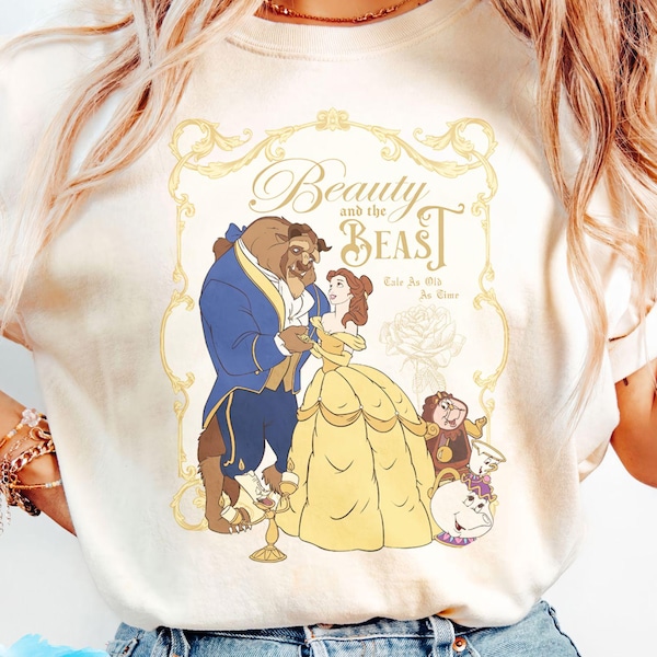 Koszulka z bajką Disneya w stylu retro, bluza Disney Belle, wygodna kolorystyka Piękna i Bestia, koszulka Beauty Belle, księżniczka Disneya