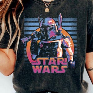 Star Wars: A New Hope Boba Fett Sunset Shirt, Retro Bounty Hunter Graphic Tee, Vintage Sci-Fi Sunset Shirt, Galaxy&#39;s Edge Star Wars Shirt