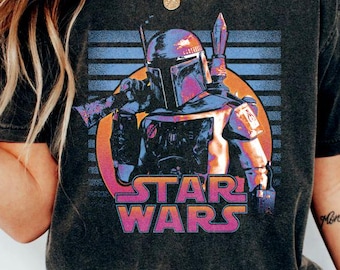 Star Wars: A New Hope Boba Fett Sunset Shirt, Retro Bounty Hunter Graphic Tee, Vintage Sci-Fi Sunset Shirt, Galaxy's Edge Star Wars Shirt