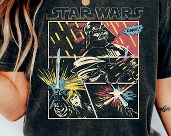 Star Wars: A New Hope Darth Vader and Luke Comic Fight Shirt, Retro Duel Graphic Tee, Vintage Sci-Fi Fan Gift, Galaxy’s Edge Outfit
