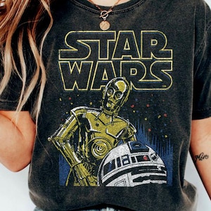 Star Wars C-3PO and R2-D2 Sketch Shirt, Vintage Droid Duo Tee, Classic Star Wars Robot T-Shirt, Retro Sci-Fi Fan Gift