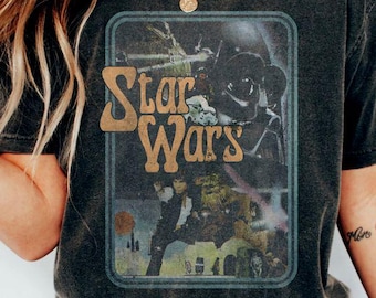 Star Wars A New Hope Retro Airbrush Shirt, Vintage Collage Tee, 70s Sci-Fi Fan Art Shirt, Luke Leia Vader Graphic, Galaxy’s Edge Shirt
