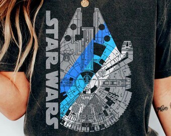 Star Wars: A New Hope Millennium Falcon Shadow Shirt, Retro Falcon Silhouette Tee, Vintage Space Ship Graphic, Galaxy's Edge Star Wars Shirt