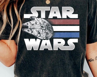 Star Wars: A New Hope Millennium Falcon Patriotic Stripes Shirt, Retro Space Galaxy Tee, Vintage Falcon USA Shirt, 4th of July Star Wars Tee