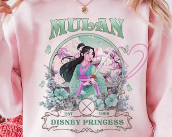 Chemise miroir florale Mulan Disney, t-shirt vintage princesse Mulan, voyage au Royaume magique 2025, chemise assortie pour la famille Disney, cadeau d'anniversaire pour fille