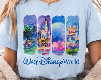 Camiseta retro con colores de acuarela de Walt Disneyworld, camiseta vintage de Disneyworld, viaje a Disney 2025, camiseta retro de Disney, camiseta de Magic Castle