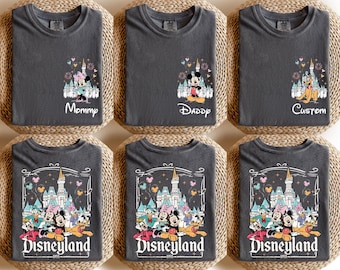 Aangepaste Disneyland Mickey en vrienden shirts, retro Disneyland Trip T-shirt, Disney familie vakantie shirts, aangepaste naam Disney familie 2025 shirts