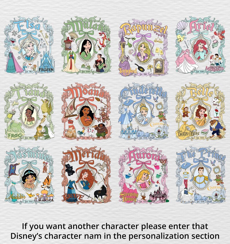 Kokette Bögen Disney alle Prinzessinnen Charaktere Shirt, Mädchen Disney Trip Tee, Prinzessin Schloss, Aschenputtel Schneewittchen Ariel Belle Rapunzel Tee Bild 2