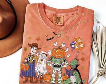 Camiseta retro de Toy Story para Halloween, camiseta de fiesta de Halloween de Disney, camiseta bonita de otoño de Disney, camiseta de Buzz Lightyear para Halloween, camisetas de truco o trato