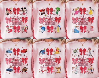 All Movie Disney Pink Coquette Bows Valentine Shirt, Disneyland Trip Love Shirt, Magic Castle TShirt, Disney Princess Valentine's Day Shirt