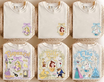 Coquette Bows Disney All Princesses Characters Shirt, Girl Disney Trip Tee, Princess Castle, Cinderella Snow White Ariel Belle Rapunzel Tee