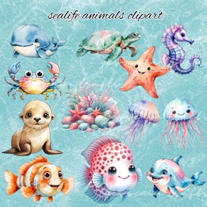 Under the Sea Clipart, Watercolor Sea Life PNG Bundle