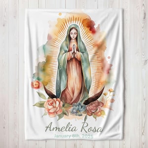 Personalized Our Lady of Guadalupe Baby Blanket: Catholic Baptism Gift
