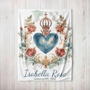 Personalized Catholic Baby Gift, Baby Shower Swaddle Blanket, Sacred Heart Jesus and Mary Soft Plush Baby Blanket, Traditional Catholic Gift