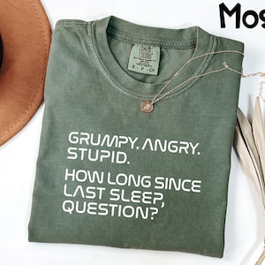 Comfort Colors® How Long Since Last Sleep Question Shirt, Grumpy Angry Stupid Tee, Sci-Fi Book Lover T-Shirt, Funny Reader Tee Gift