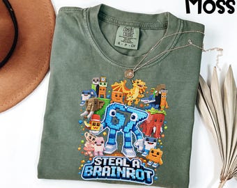 Comfort Colors® Steal A Brainrot Shirt, Roblox Inspired Tee, Funny Gamer Gift, Video Game Meme T-Shirt For Kids And Teens