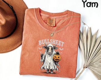 Comfort Colors® Bull Sheet Halloween Shirt, Funny Ghost Cow Tee, Spooky Farm Animal Sweatshirt, Cute Trick or Treat Top, Autumn Season Gift