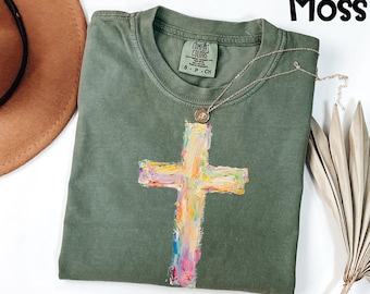 Comfort Colors® Christian Shirt, Colorful Cross Tee, Faith Based T-Shirt, Religious Gift for Women, Jesus Apparel