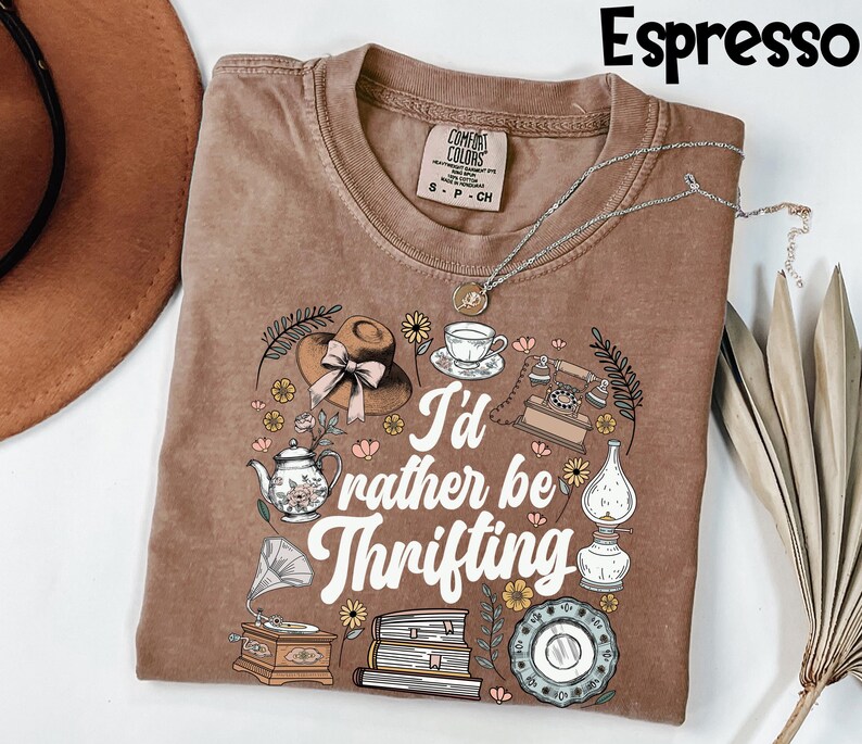 Comfort Colors® Thrifting Shirt, I'd Rather Be Thrifting Tee, Vintage Style Top, Gift for Thrifter, Sustainable Fashion Graphic T-Shirt image 2