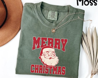 Comfort Colors® Vintage Style Santa Shirt, Jolly Santa Christmas T Shirt, Retro Santa Face Tee, Mid Century Modern Santa Clause Face Shirt