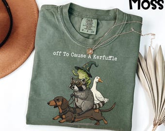 Comfort Colors® Off To Cause A Kerfuffle Shirt, Funny Frogcore Animal Tee, Sarcastic Unhinged Meme T-Shirt, Weirdcore Gift For Gen Z