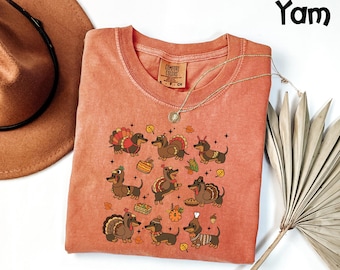 Comfort Colors® Turkey Dog Tee, Cute Wiener Dog Thanksgiving Top, Dachshund Lover Shirt, Funny Turkey Costume Dog Tee