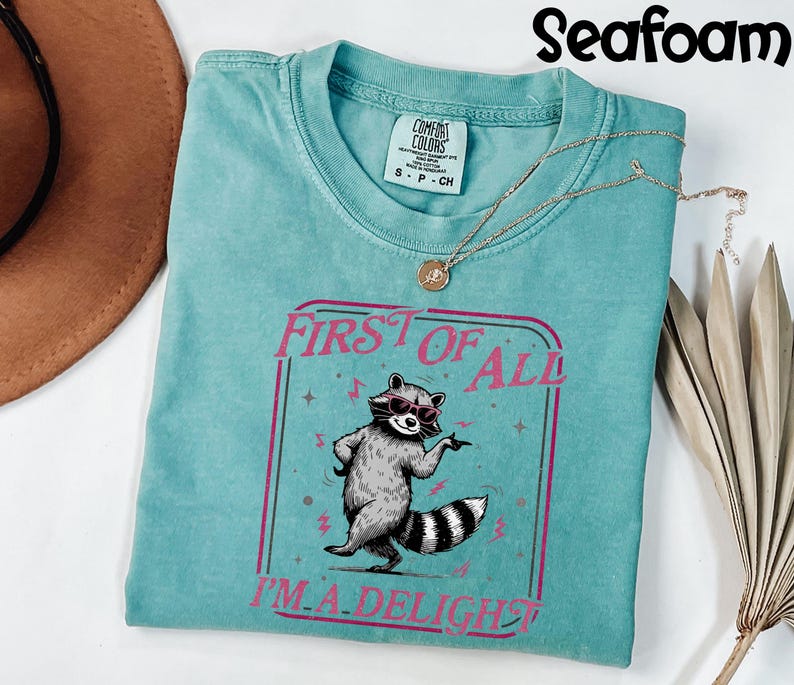 Comfort Colors® Funny Raccoon Shirt, First Of All I'm A Delight Tee, Sarcastic Animal Lover T-Shirt, Humorous Graphic Tee Gift For Her image 1