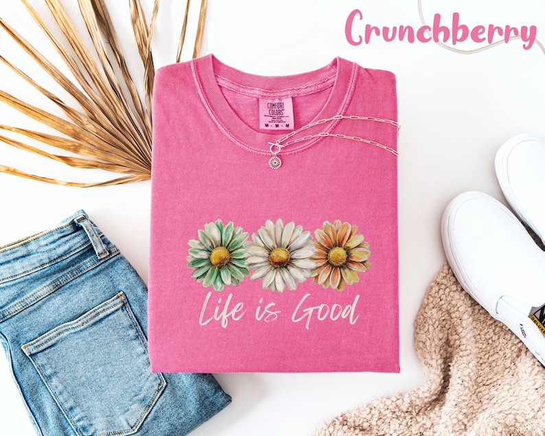 Comfort Colors® Life Is Good Shirt Daisy Floral Tee, Inspirational Positive Vibes T-Shirt, Boho Flower Top, Motivational Gift afbeelding 5