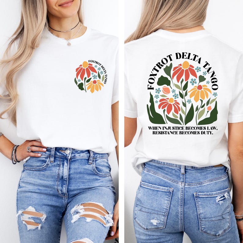 Floral Foxtrot Delta Tango Shirt, FDT Sweatshirt, Subtle Anti Trump Shirt, Floral FDT Shirt, Feminist Shirt, Political Shirt, Liberal Shirt bild 2