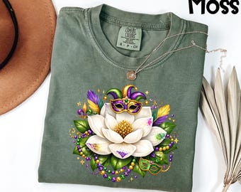 Comfort Colors® Mardi Gras Shirt, Magnolia Flower Tee, New Orleans Parade T-Shirt, NOLA Party Gift, Fat Tuesday Graphic Tee For Her