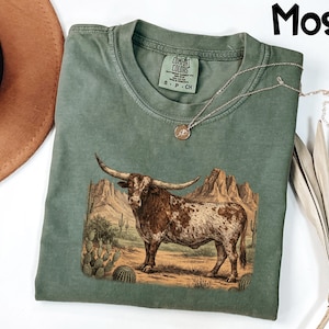 Comfort Colors® Western Shirt Longhorn Tee, Retro Southwestern Graphic T-Shirt, Gift For Cowgirl, Boho Desert Apparel