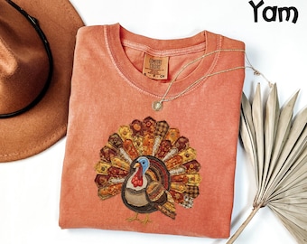 Comfort Colors® Patchwork Turkey T-Shirt, Thanksgiving Turkey Shirt, Thanksgiving Shirt, Gift For Thanksgiving, Cute Turkey Shirt for Family